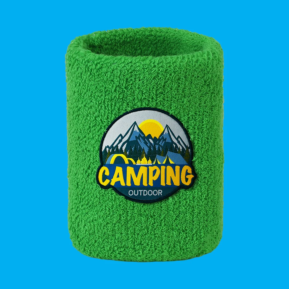 Terry Sweatband Wristbands With Woven Logo 1