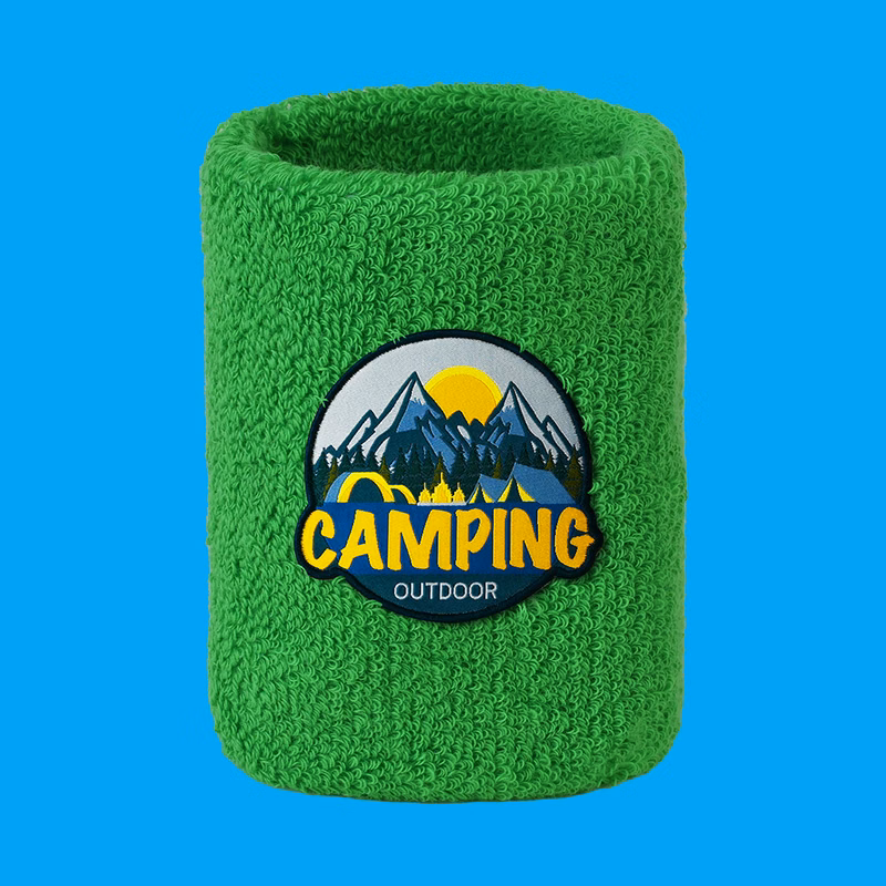 Terry Sweatband Wristbands With Woven Logo