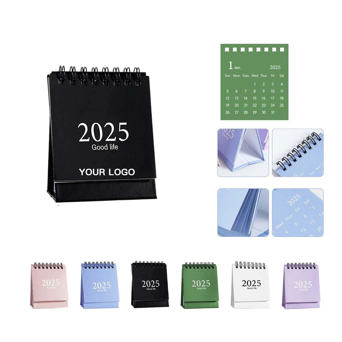 Portable 2025 Desk Calendar with Label Stickers 1