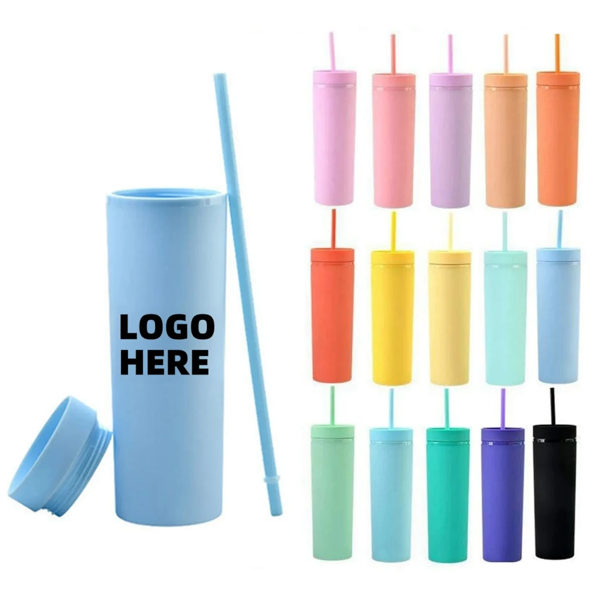 16oz Acrylic Skinny Tumbler with Straws 1