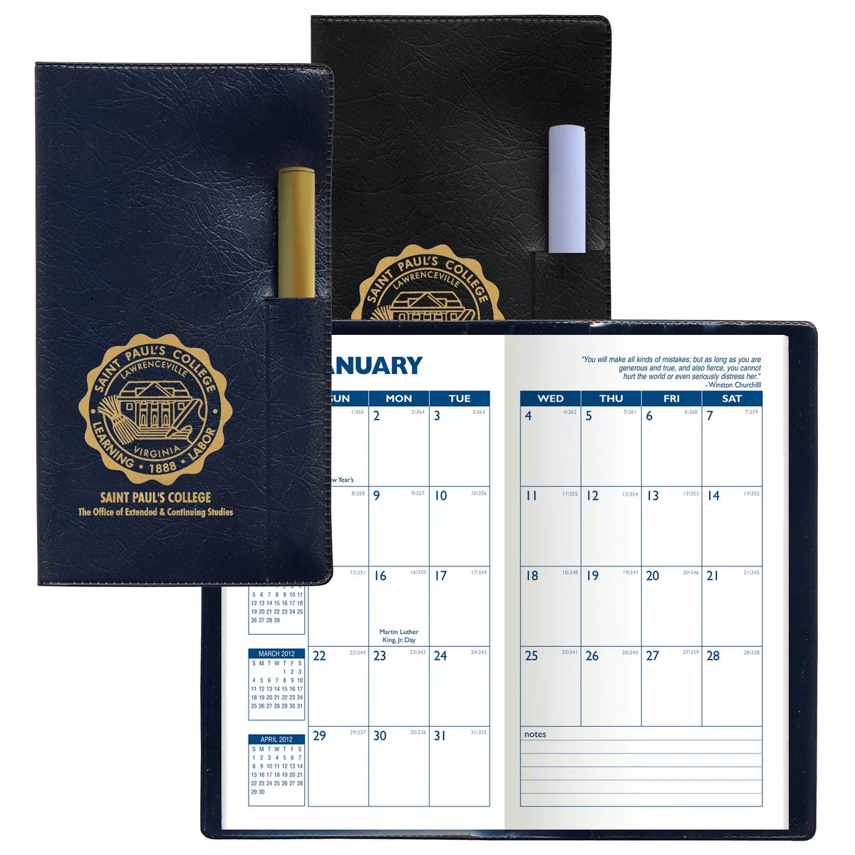 Executive Vinyl Cover Monthly Pocket Planner with Pen 1