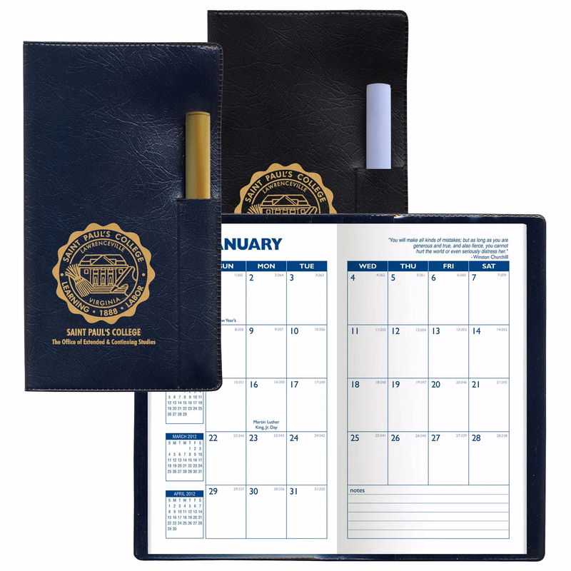 Executive Vinyl Cover Monthly Pocket Planner with Pen