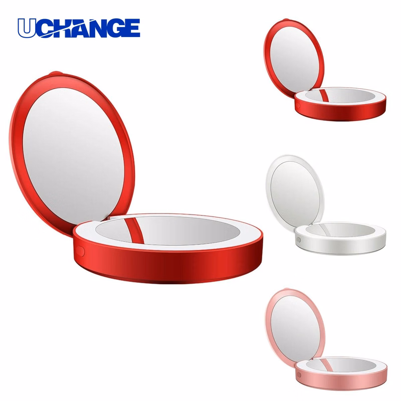 Compact Makeup Mirror Device with LED Lights and Power Bank Charger