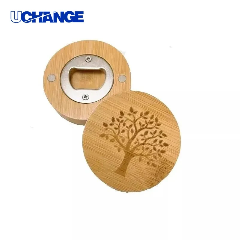 Round Magnetic Bamboo Bottle Opener Tool 1