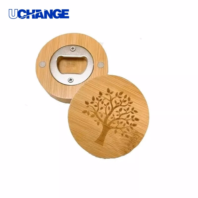 Round Magnetic Bamboo Bottle Opener Tool