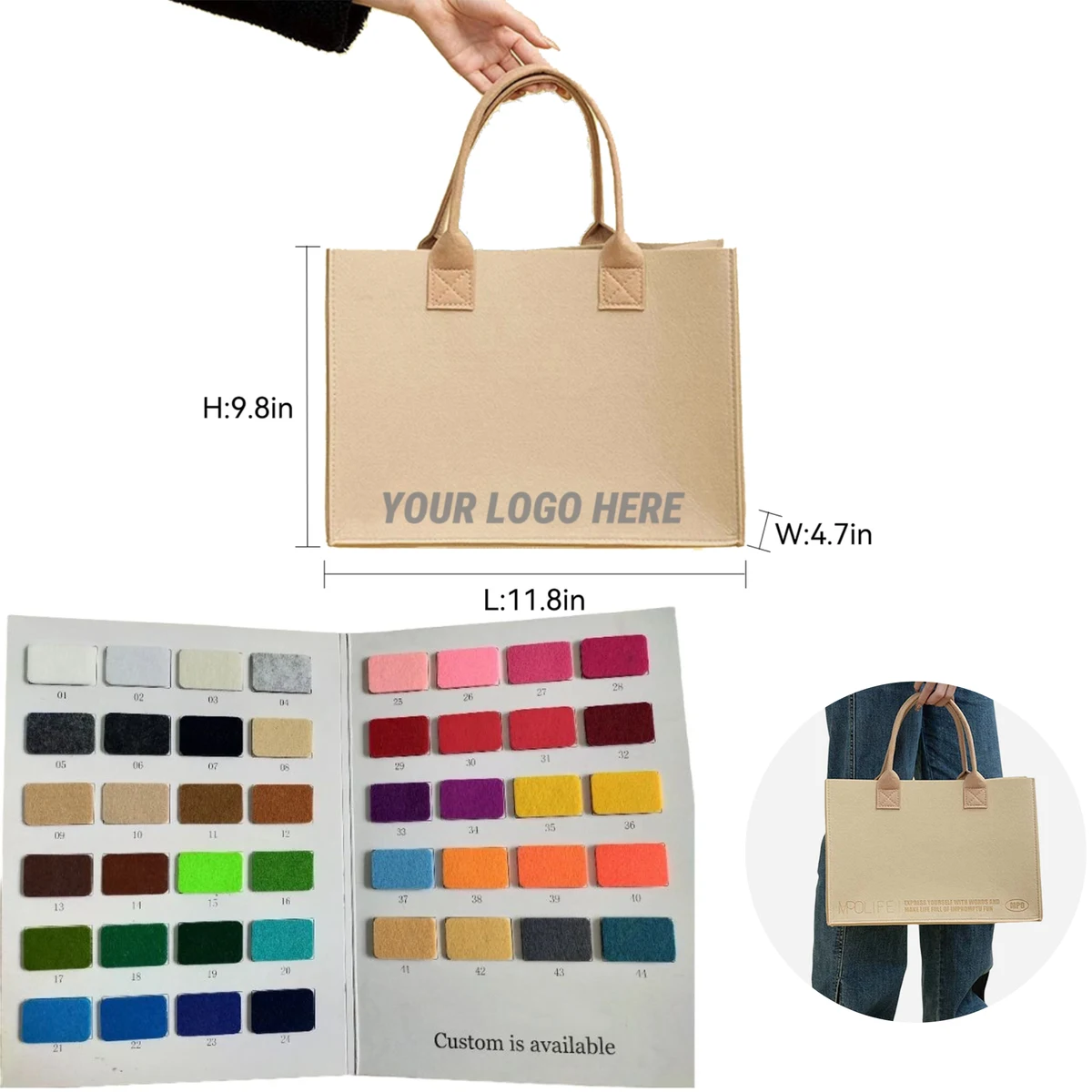MOQ 10pcs 45lb Felt Tote 1