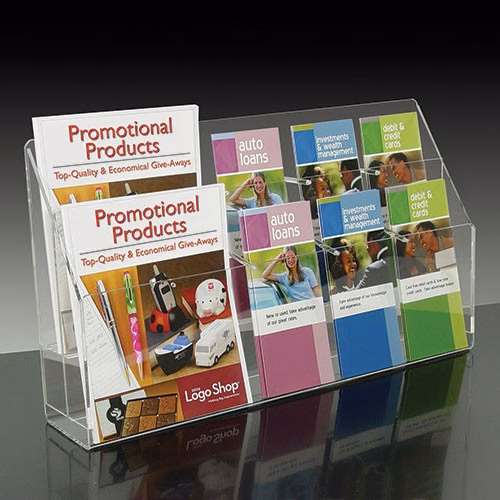 2 tier Counter or Wall Brochure Holder w/Adj. Pockets, holds up to (10) 4"w brochures
