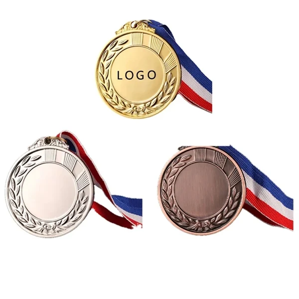 Custom Gold Zinc Alloy Two Sided Medal with Polyester Ribbon — Recognition Award 1