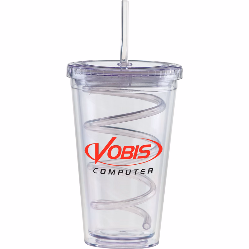 Carnival Cups-Color Curly Straw, Clear Lid