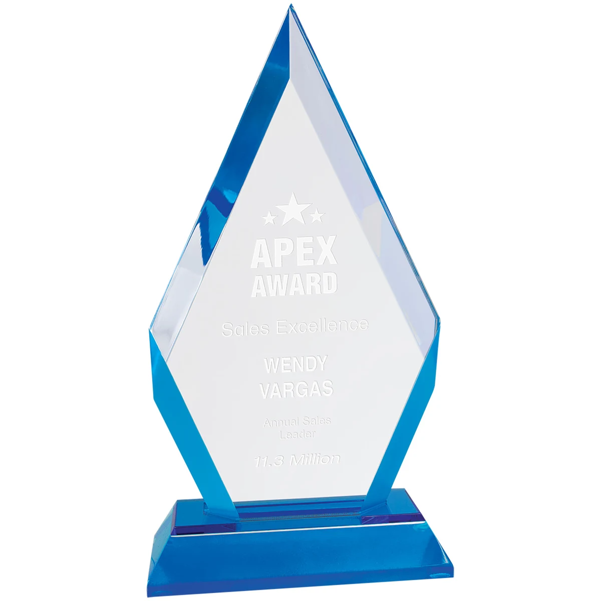 8" Blue Frosted Base Diamond Award 1