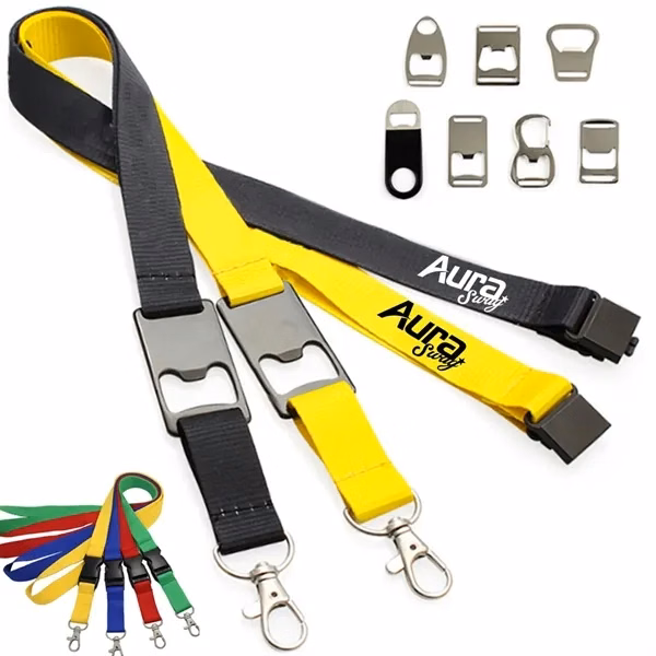 Custom Polyester Lanyard with Integrated Metal Bottle Opener — Bar & Hospitality Promo