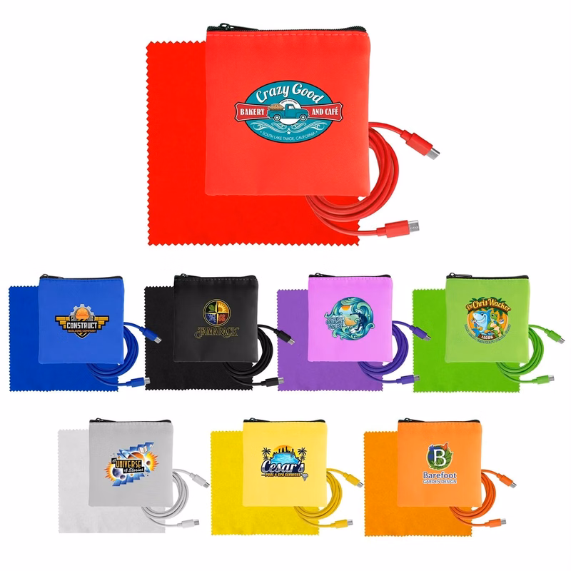 Colorful RPET C to C Cable & Cloth Set