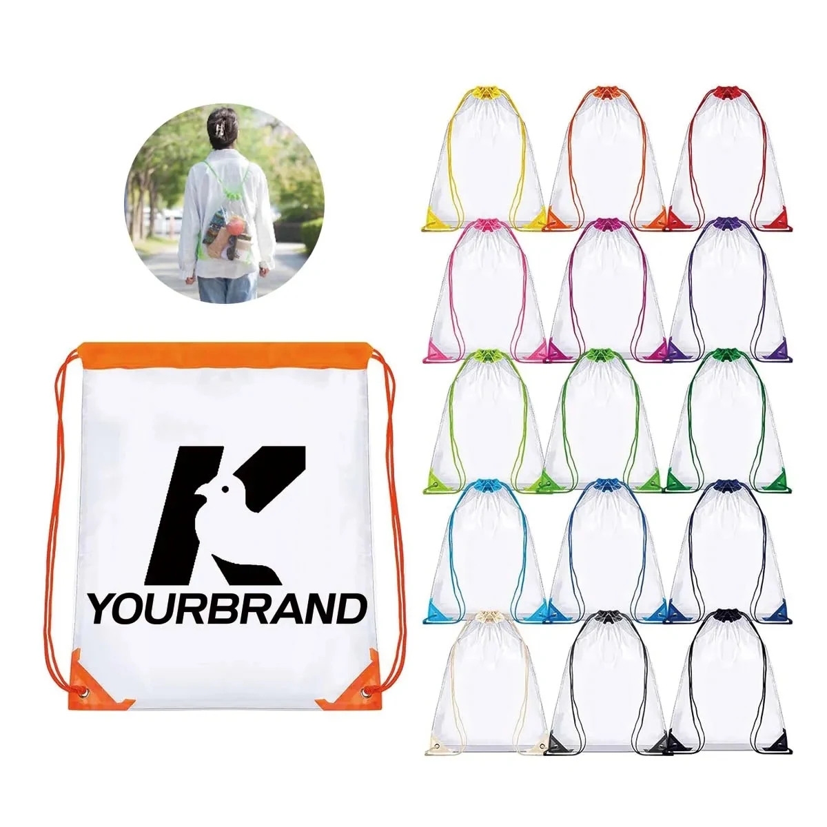 Muticolor Durable PVC Adjustable Clear Drawstring Bagpack 1
