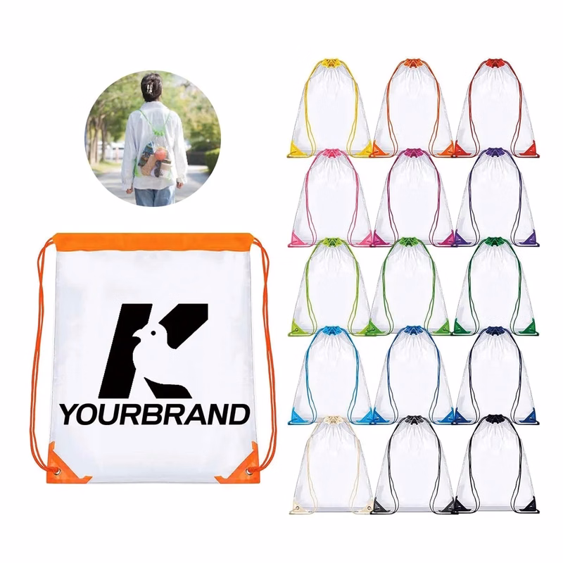 Muticolor Durable PVC Adjustable Clear Drawstring Bagpack