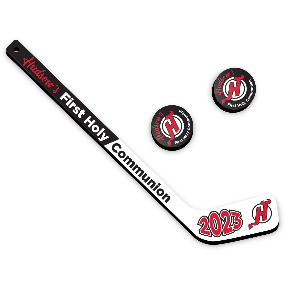 PeeWee Hockey Stick and 2 Pucks 1