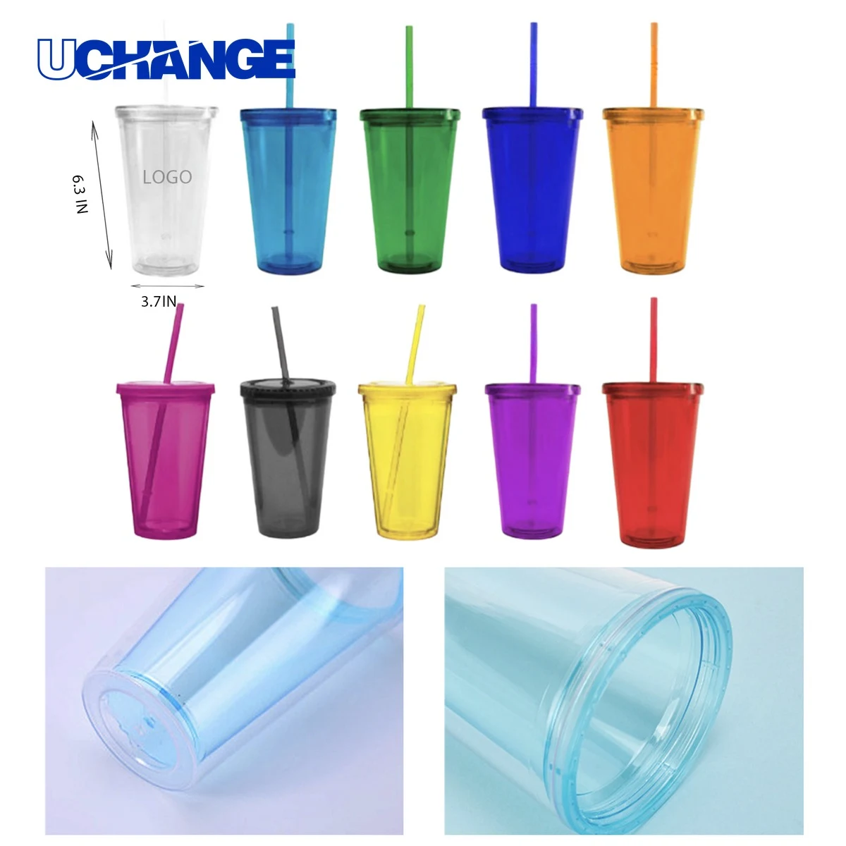 Durable Transparent Plastic Straw Cup Container (16oz) 1