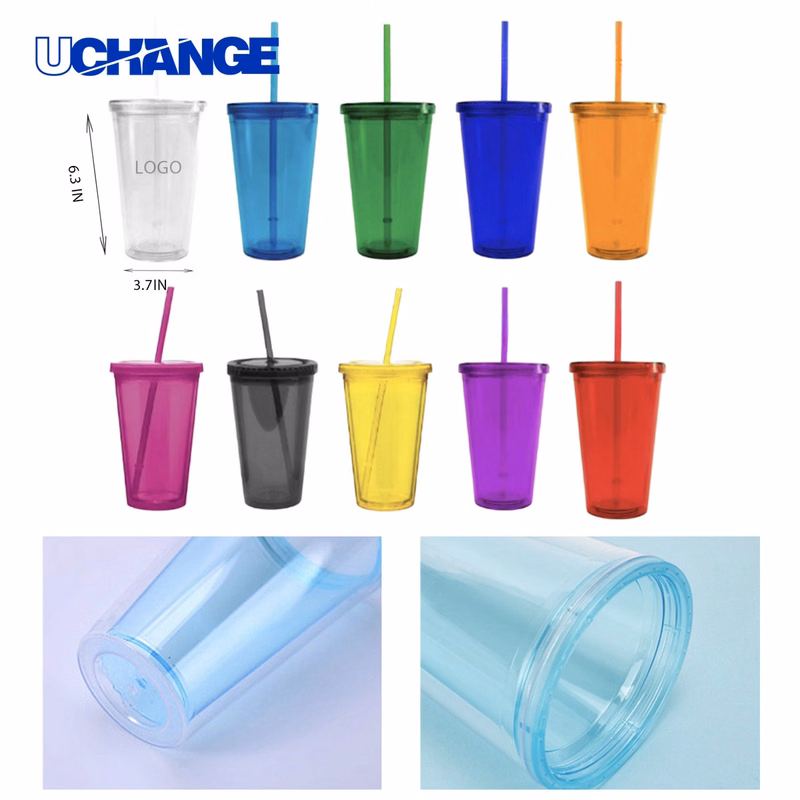 Durable Transparent Plastic Straw Cup Container (16oz)