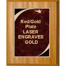 7" x 9" Oak Finish Plaque with a Red Victory Star Marble Plate