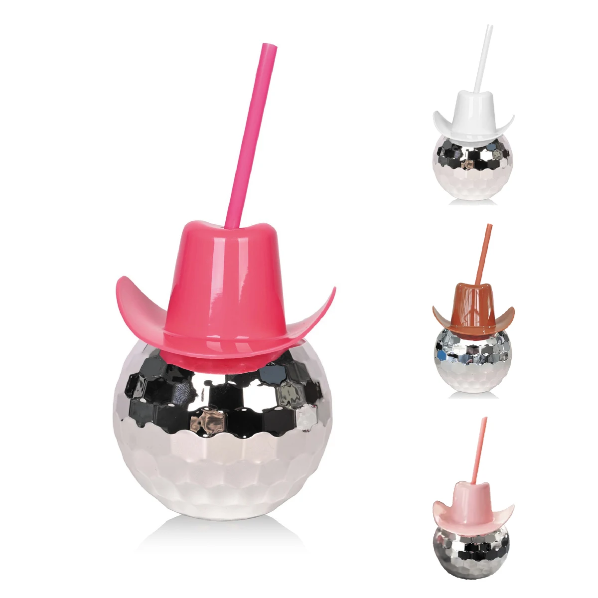 20Oz Disco Ball Drinking Cup with Pink Cowboy Hat 1