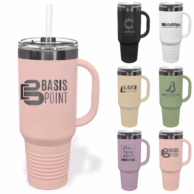 Polar Camel 40oz Ghost Black ION-Plated Travel Mugs w/ Straw