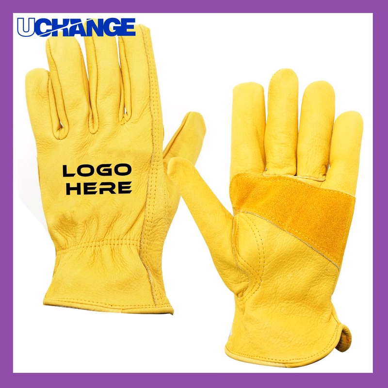 Yellow Cowhide Leather Palm Work Gloves