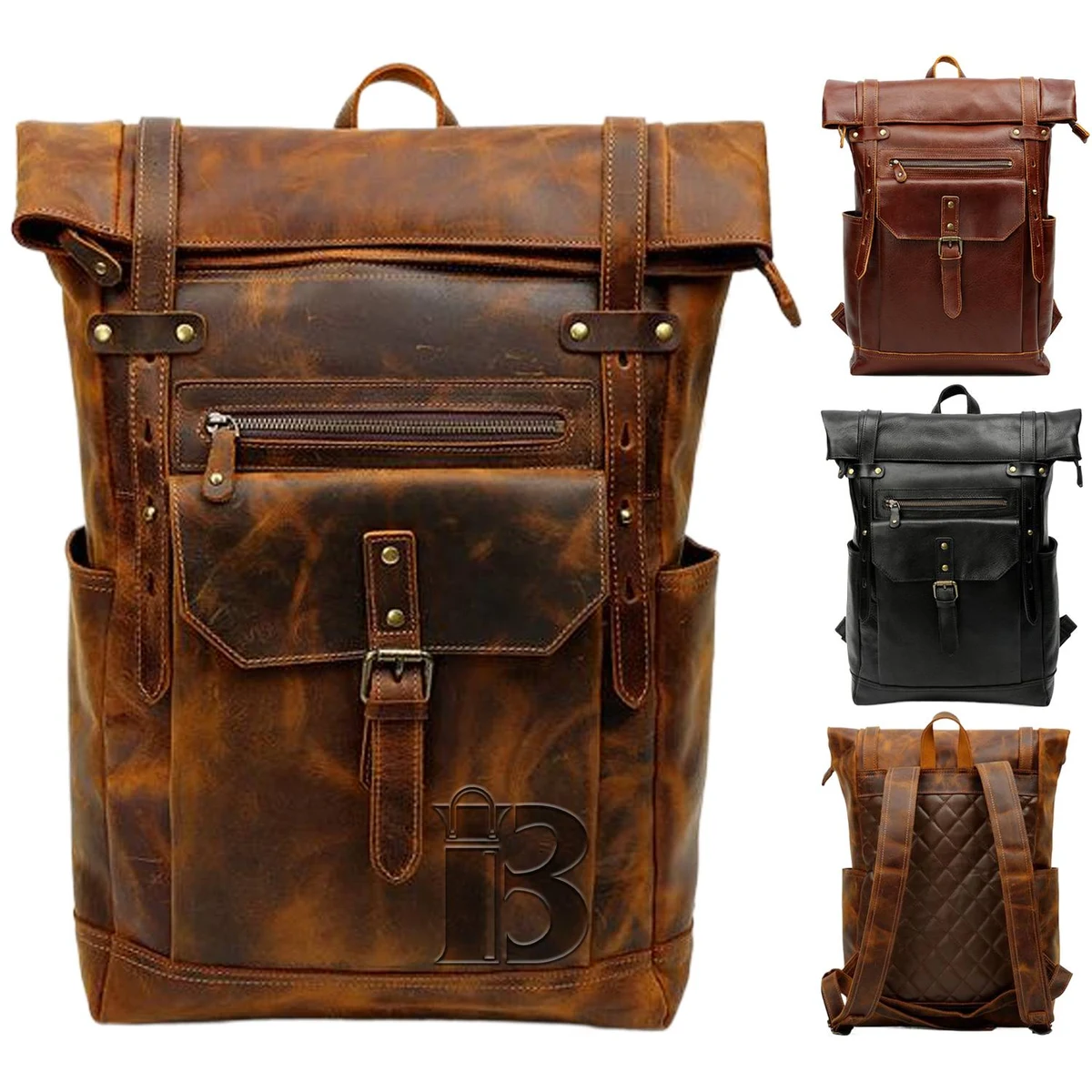 Retro Genuine Leather Large Capacity Travel Backpack 1