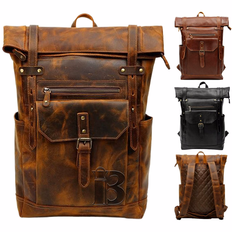Retro Genuine Leather Large Capacity Travel Backpack