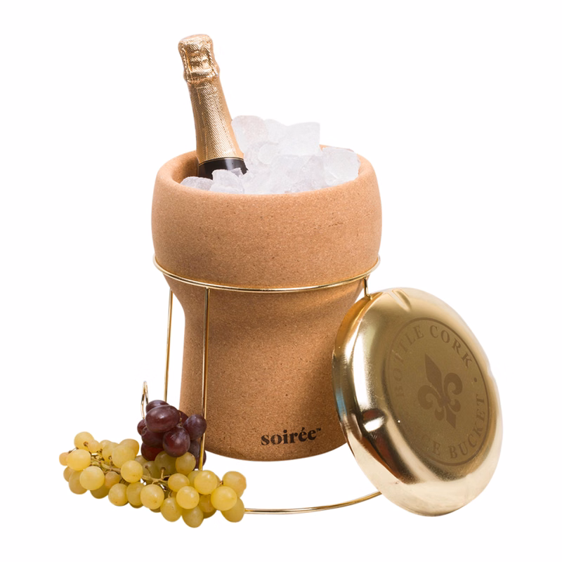 Champagne Cork Ice Bucket with Lid and Stand