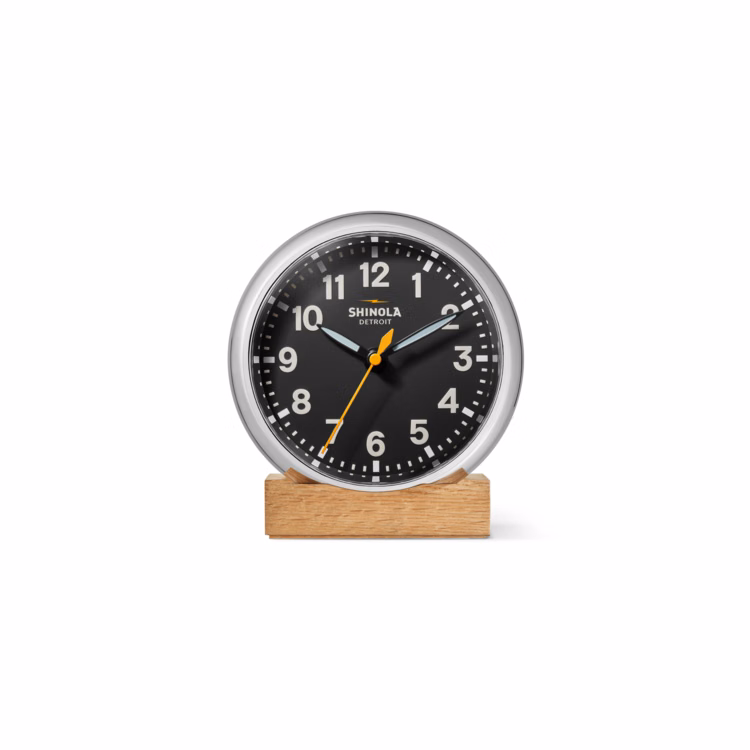 Shinola The Runwell 6in Desk Clock - Chrome/Black