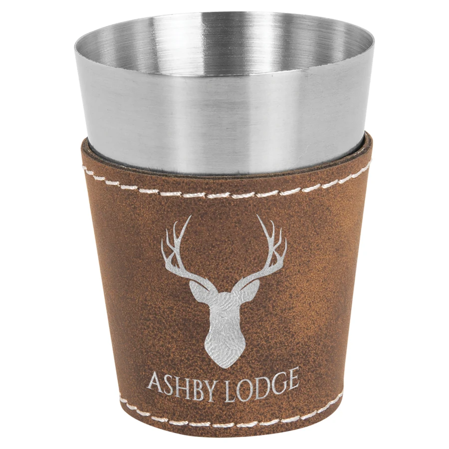 2 oz. Rustic/Silver Leatherette & Stainless Steel Shot Glass 1