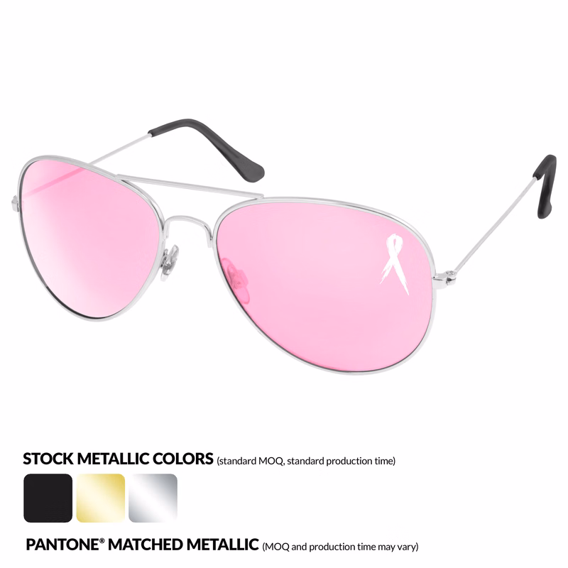 Breast Cancer Awareness Metal Aviator Sunglasses
