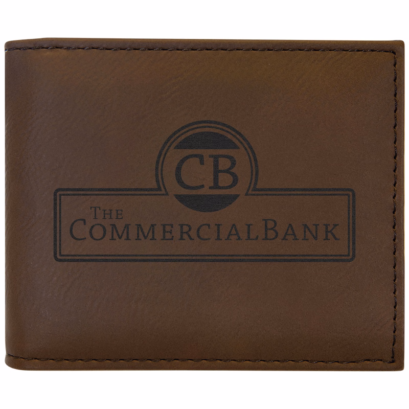 Dark Brown Leatherette Bi-Fold Wallet w/ Flip ID Display