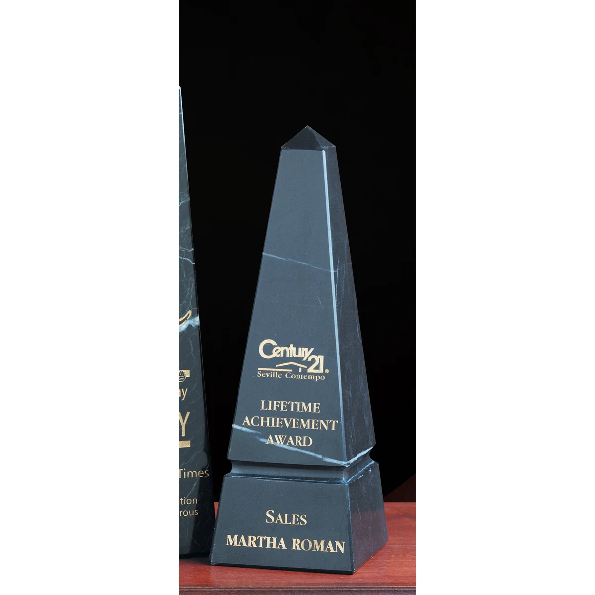 12" Grooved Black Marble Obelisk Award 1