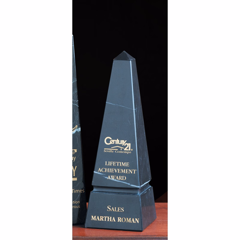10" Grooved Black Marble Obelisk Award