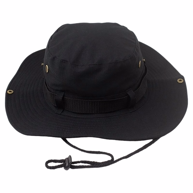 Cotton Wide Brim Boonie Hat With Chin Cord And Ventilation Mesh