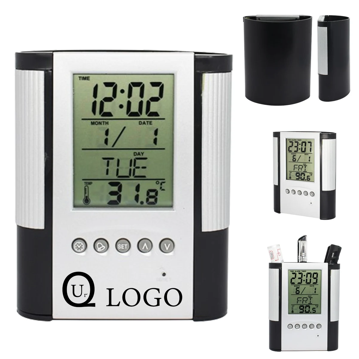 Multi-Function Pen Pencil Holder W/ Clock 1