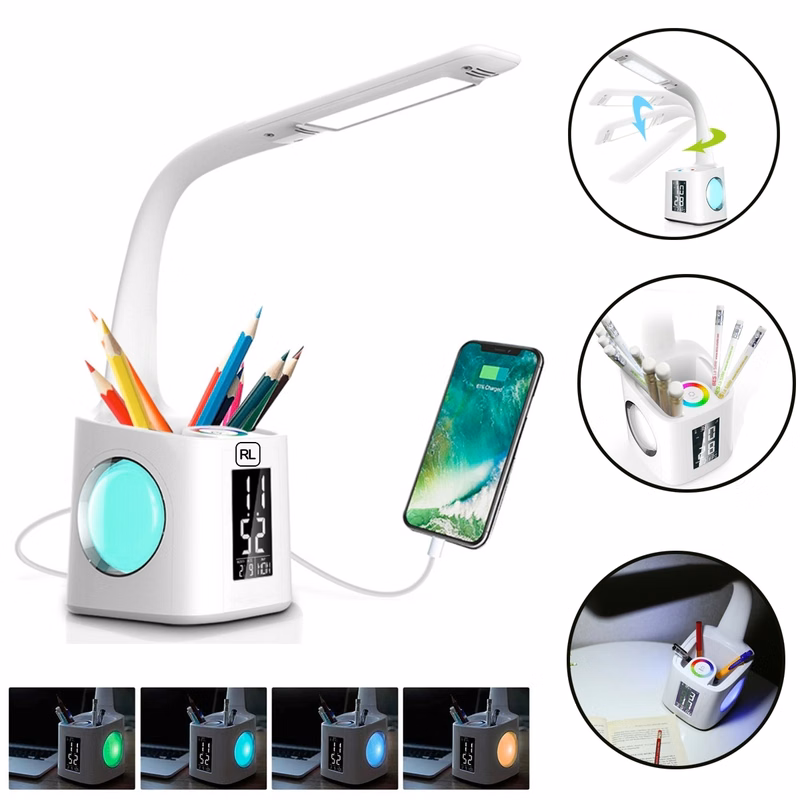 LED Desk Lamp with USB Charging Port and Calendar