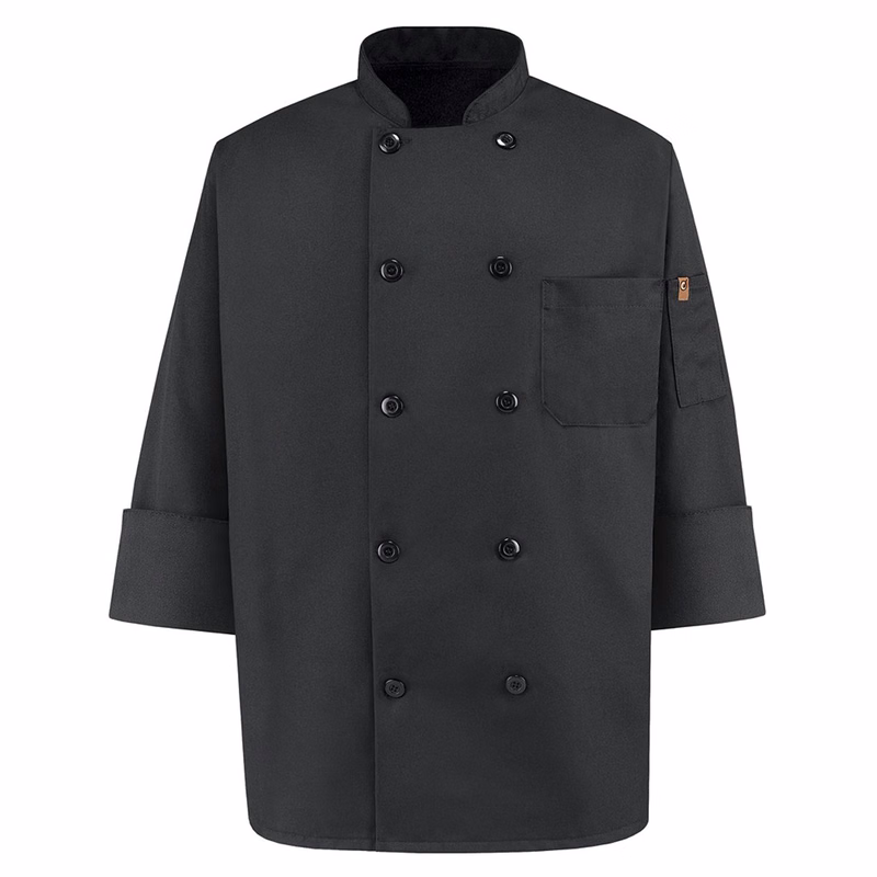 Ten Pearl Button Black Chef Coat - 0425