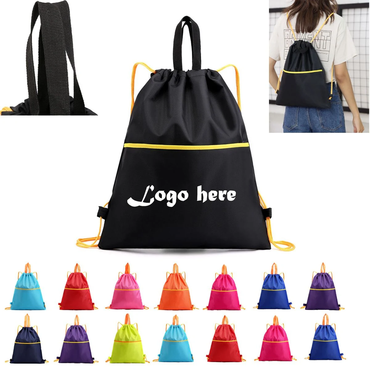 420D Oxford Drawstring Backpack with Zipper Pocket 1