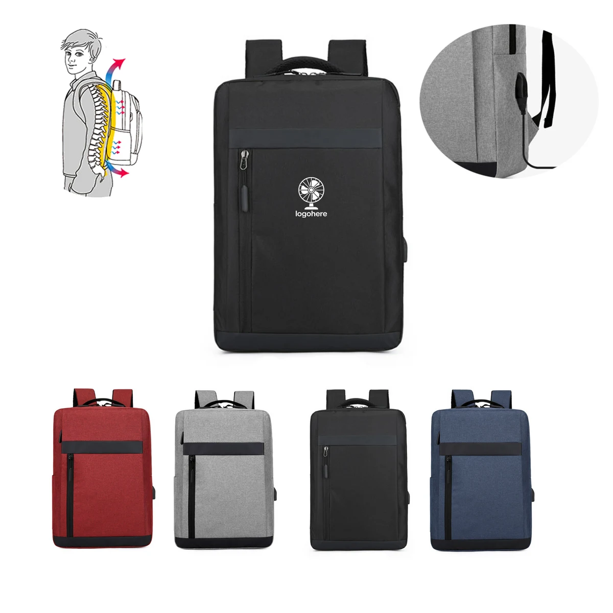 MOQ 10 Durable USB Charging Laptop Backpack 1