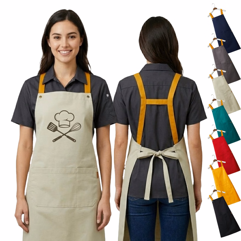 14 oz. Canvas Kitchen Apron w/ Brown shoulder Strap