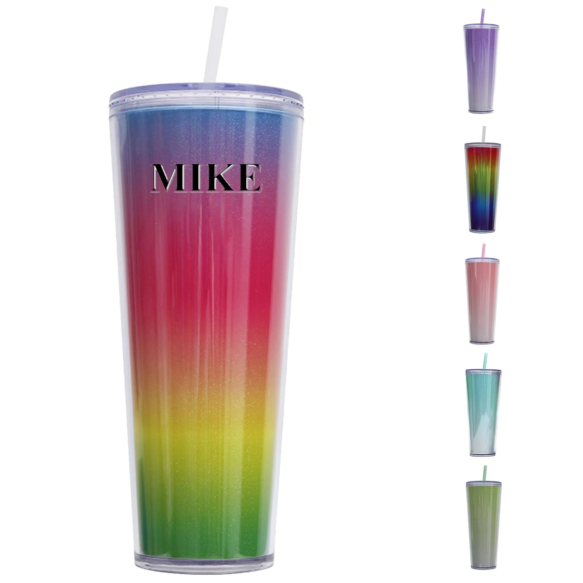 Gradient Color Plastic Straw Cup Bottles 1
