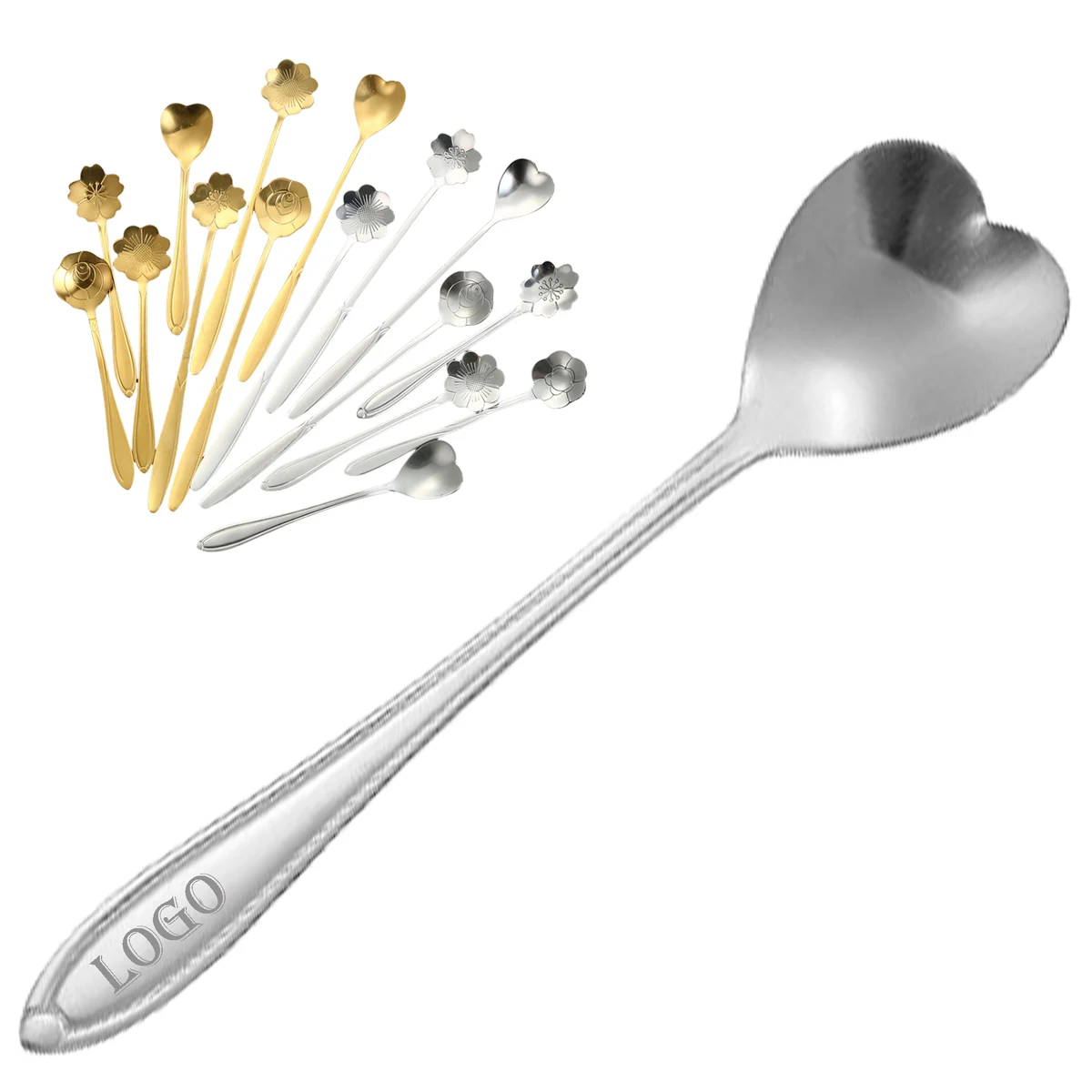 Silver stainless steel heart pattern coffee spoon 1