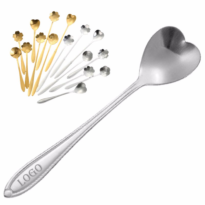 Silver stainless steel heart pattern coffee spoon