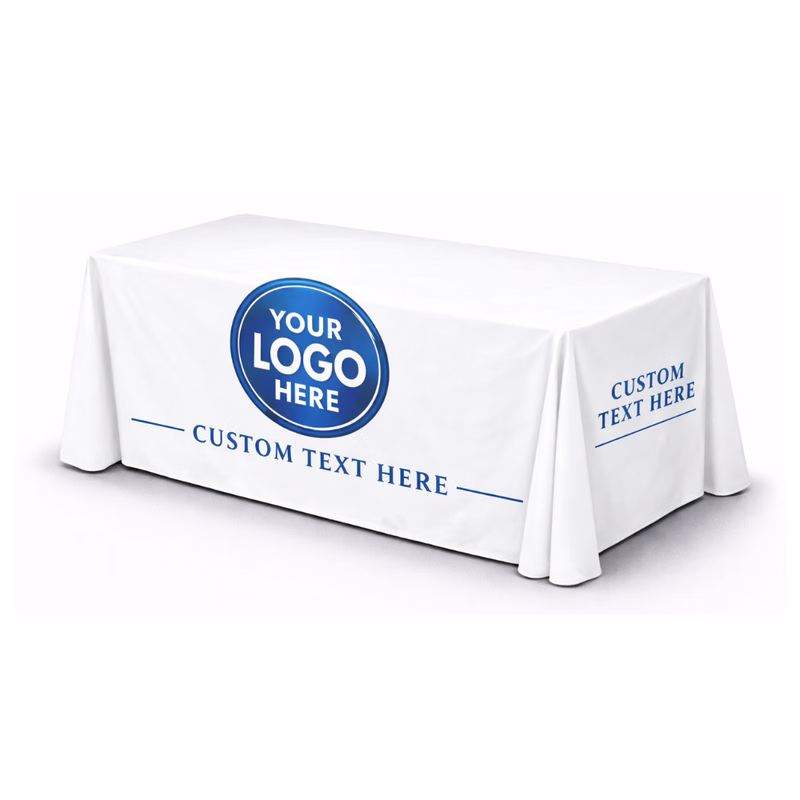 4' White Table Throw w/front Logo
