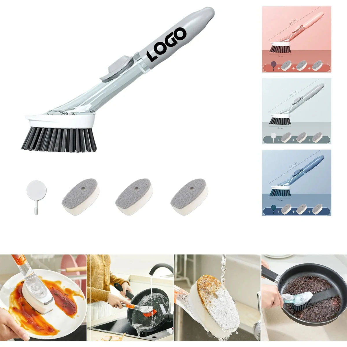 Soap Dispensing Palm Dish Brush with Handle 1