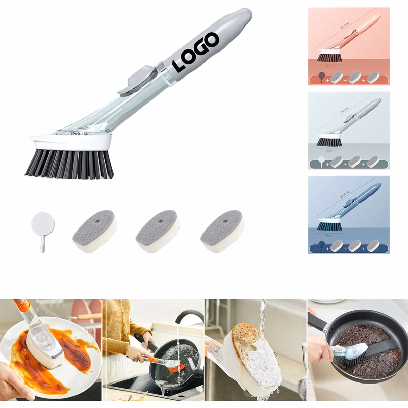 Soap Dispensing Palm Dish Brush with Handle