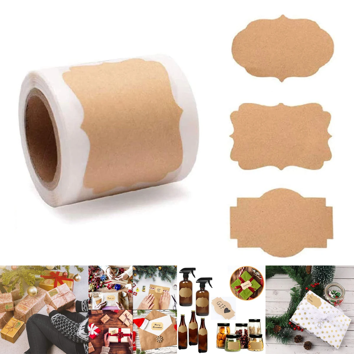 Natural Kraft Holiday Present Stickers 1