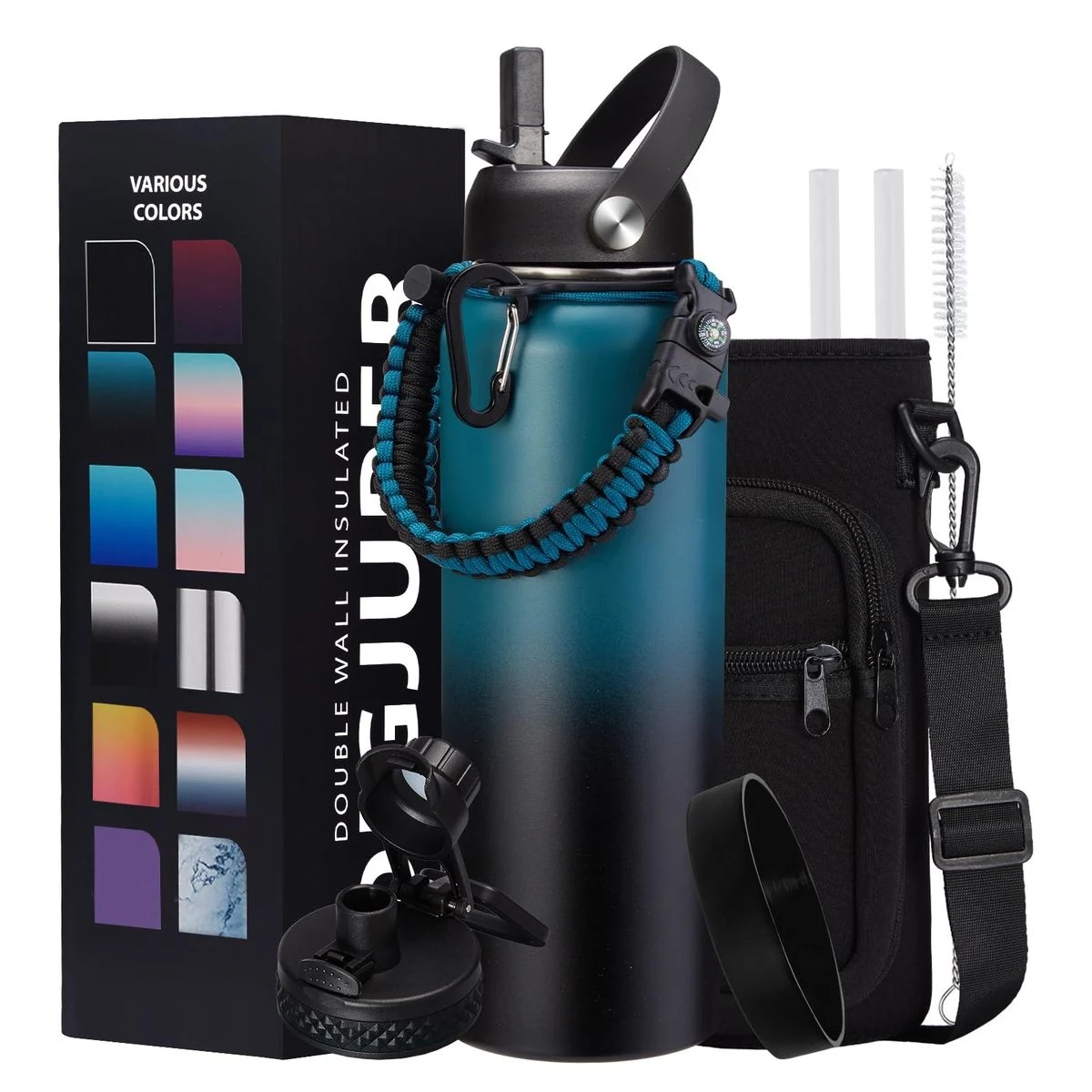 40oz Water Bottle with paracord handle and thermos flask Cap, Double Wall Vacuum Insulated, custom water bottle with logo imprint 1