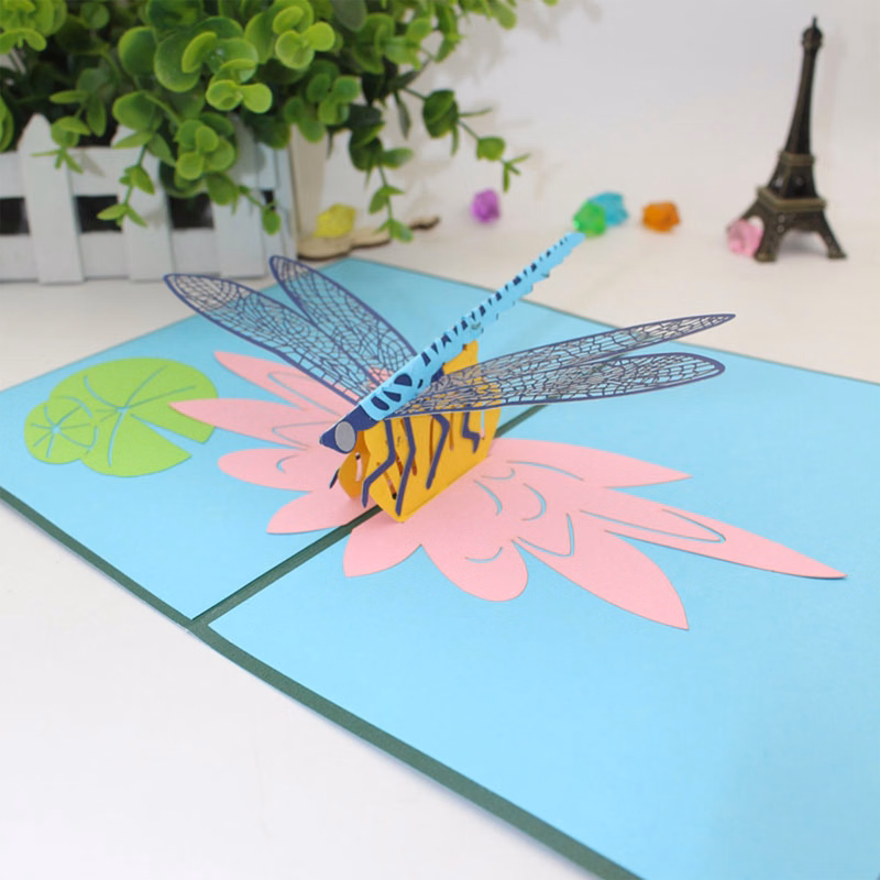 3d Lotus and Dragonfly Card